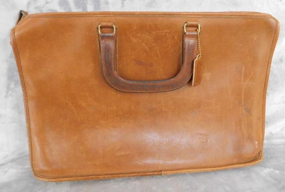Coach Brown Soft Leather Brief Case - 11" x 17" x 2" - Slightly Worn: See Photos For Condition and Details
