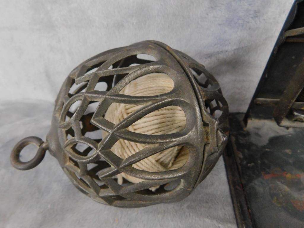 Box Lot with Cast Iron Frog 3" x 5" x 4.5" - Metal String Minder 5.5" x 4" - - 2