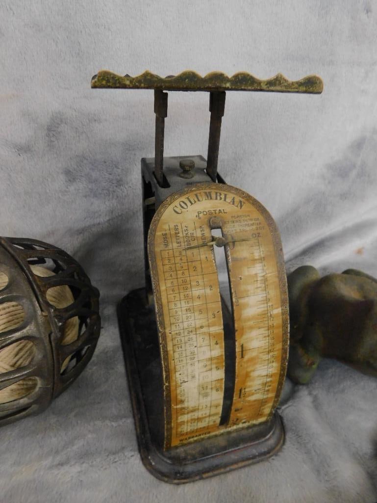 Box Lot with Cast Iron Frog 3" x 5" x 4.5" - Metal String Minder 5.5" x 4" - - 3