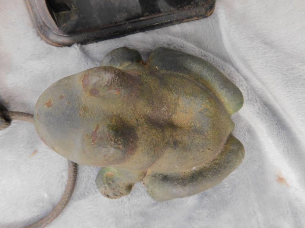 Box Lot with Cast Iron Frog 3" x 5" x 4.5" - Metal String Minder 5.5" x 4" - - 5