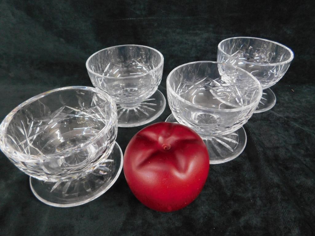 4 Waterford Crystal Footed Fruit / Sherbet / Grapefruit Bowls - Each 3.25" x 4.25" - 6