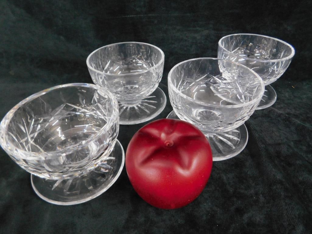 4 Waterford Crystal Footed Fruit / Sherbet / Grapefruit Bowls - Each 3.25" x 4.25" - 7