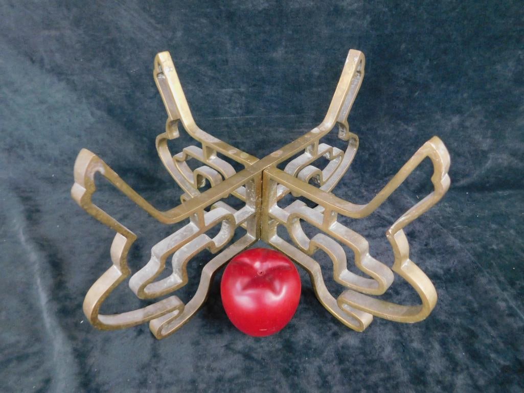 Brass Asian 2 Piece Jardiniere / Vase Stand - 8" x 14.5" x 14.5" - 4