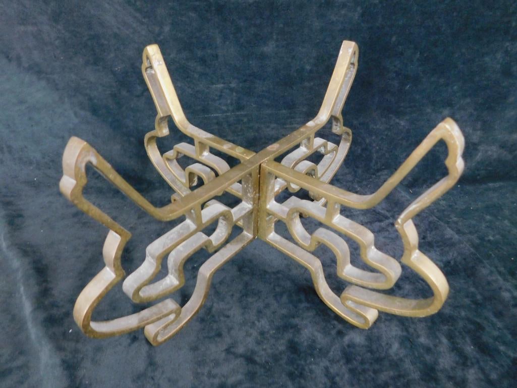 Brass Asian 2 Piece Jardiniere / Vase Stand - 8" x 14.5" x 14.5" - 5