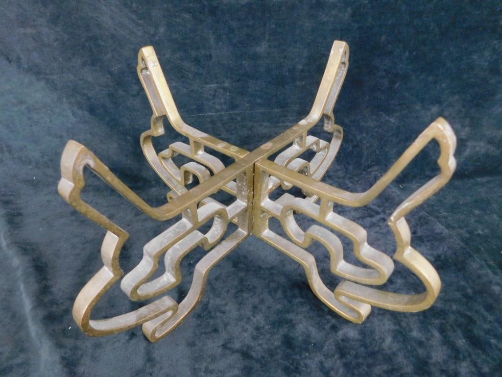 Brass Asian 2 Piece Jardiniere / Vase Stand - 8" x 14.5" x 14.5" - 6