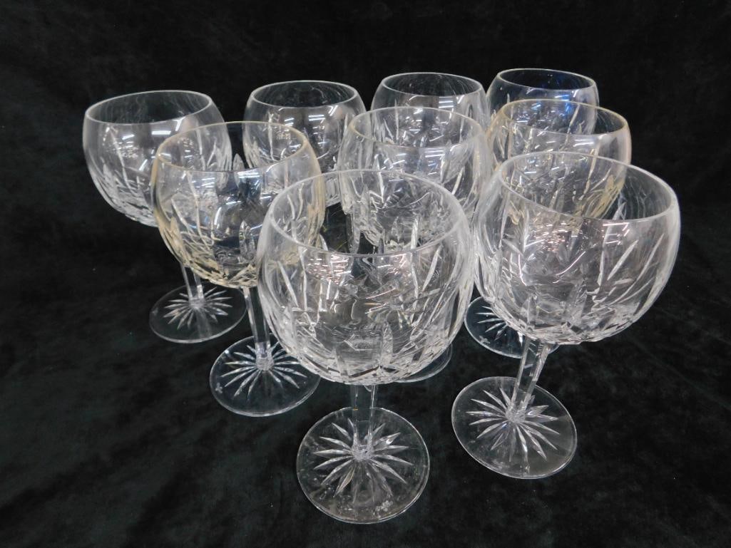 9 Waterford Crystal 7.5" Large Wine Glasses - Original Boxes - Lismore Pattern - 10
