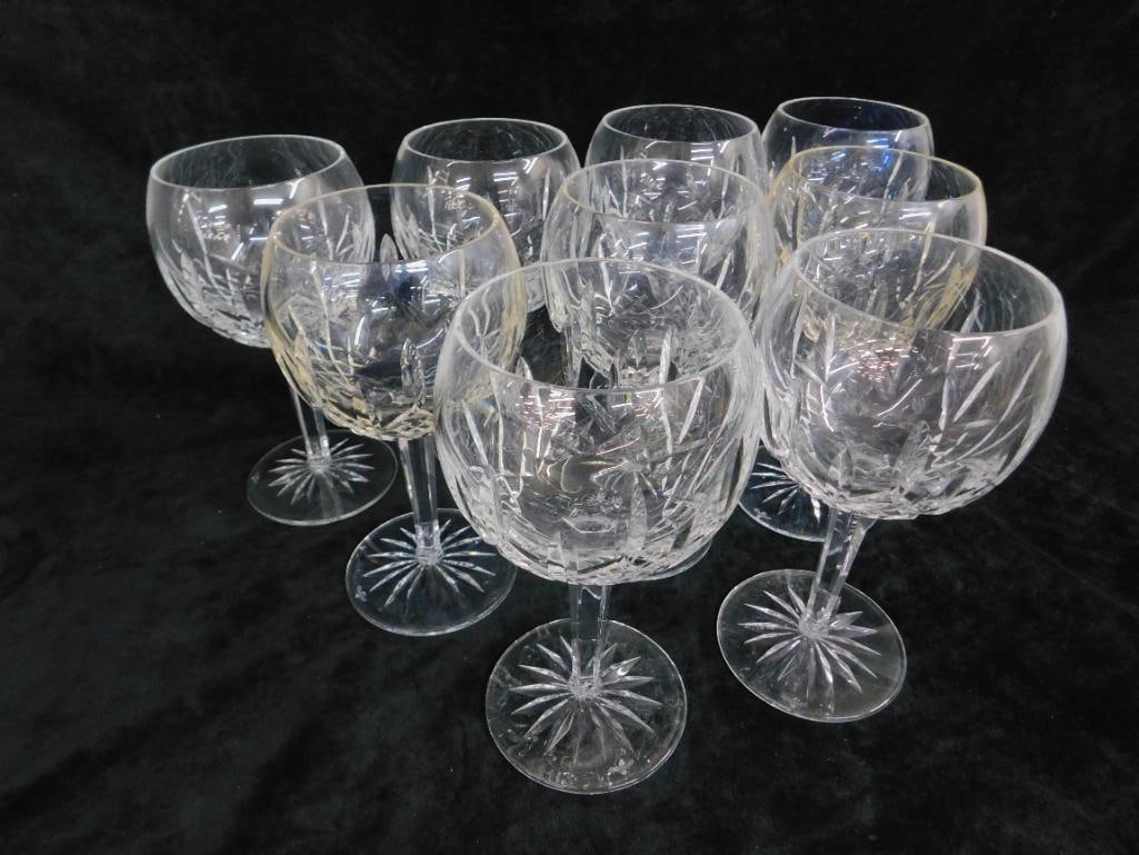 9 Waterford Crystal 7.5" Large Wine Glasses - Original Boxes - Lismore Pattern - 8