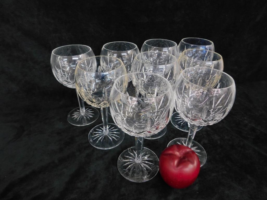 9 Waterford Crystal 7.5" Large Wine Glasses - Original Boxes - Lismore Pattern - 9