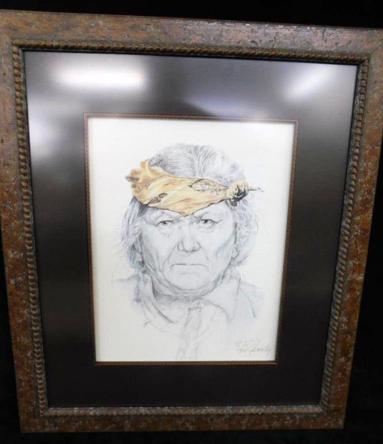 1984 Gale McKinley - Anderson SC - Limited Edition Colored Print - Native American: 119/150 - Portrait - 22.25" x 19.25" - See Photos For Condition and Details
