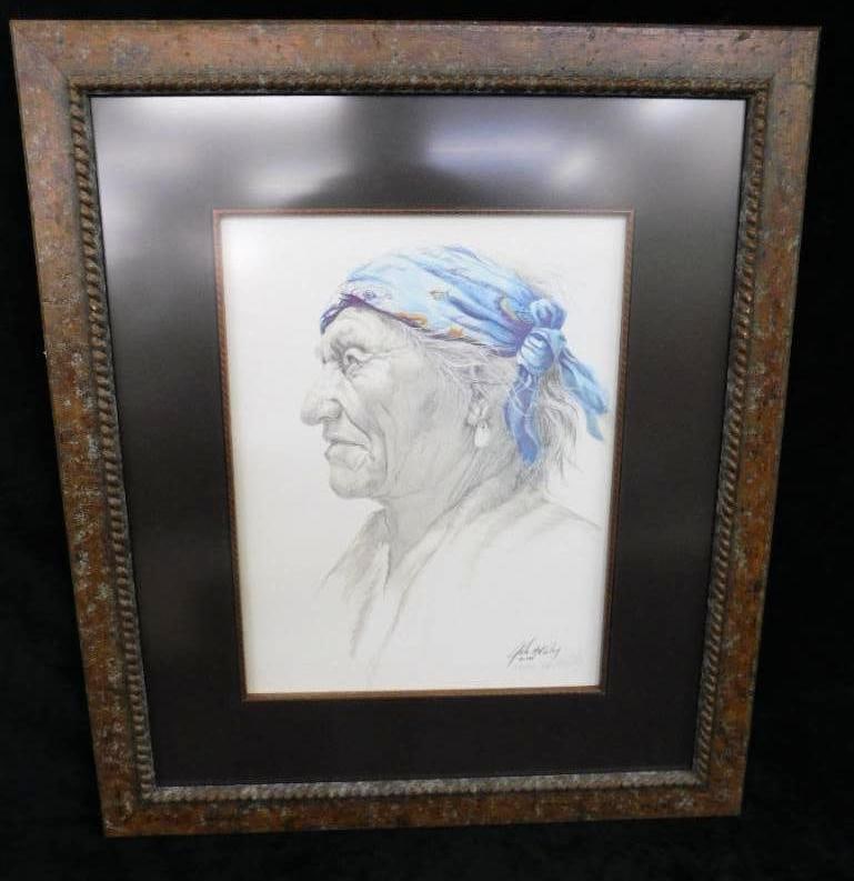 1984 Gale McKinley - Anderson SC - Limited Edition Colored Print - Native American: 119/150 - Portrait - 22.25" x 19.25" - See Photos For Condition and Details