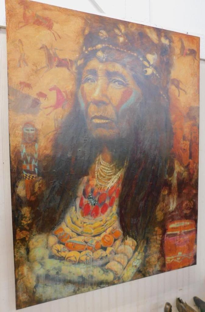 Vera Struck - "Medicine Woman Who Sees Too Much" - Mixed Media On Birchwood: 48" x 36" x 2" - Paperwork - See Photos For Condition and Details