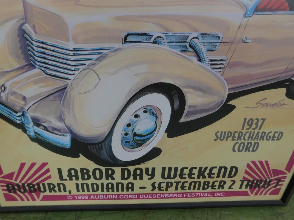 1999 Auburn Cord Duesenberg Festival Poster - Framed - 38.75" x 26.5" - 5