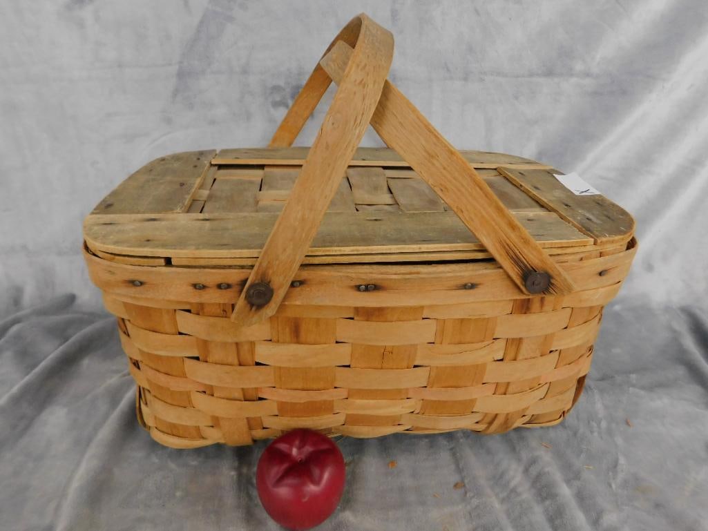 Vintage Double Handled Picnic Basket - 9" x 18.5" x 12.5" - 11