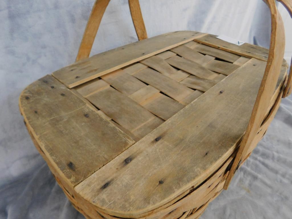 Vintage Double Handled Picnic Basket - 9" x 18.5" x 12.5" - 2