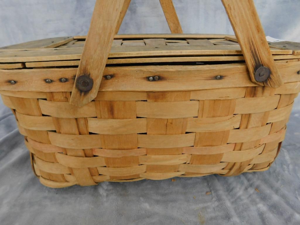 Vintage Double Handled Picnic Basket - 9" x 18.5" x 12.5" - 5