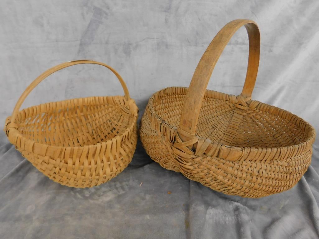 Pair of Vintage Handled Buttocks / Bottom Baskets - 11.5" x 12" x 12" and 16" x 16" x 16" - 10