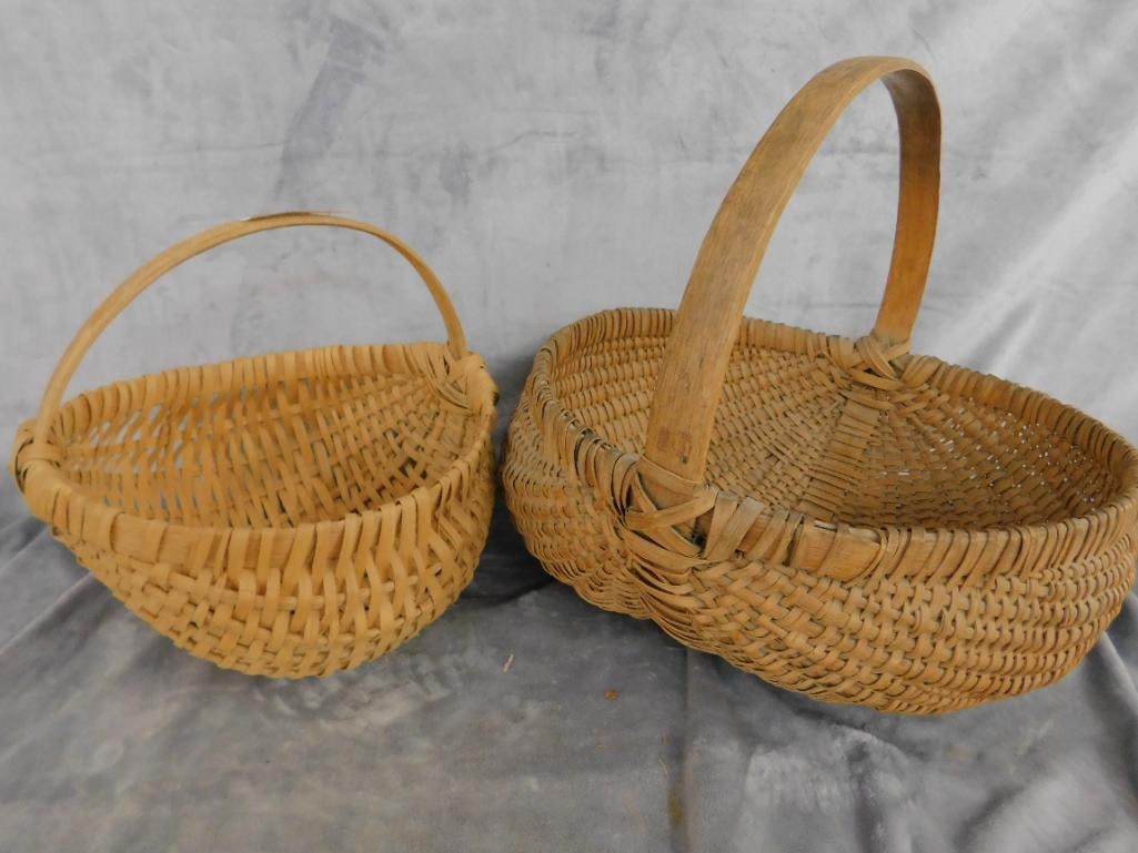 Pair of Vintage Handled Buttocks / Bottom Baskets - 11.5" x 12" x 12" and 16" x 16" x 16" - 11