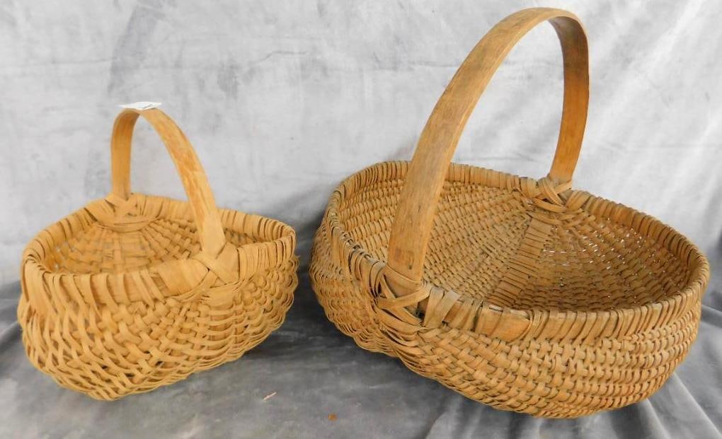 Pair of Vintage Handled Buttocks / Bottom Baskets - 11.5" x 12" x 12" and 16" x 16" x 16": See Photos For Condition and Details
