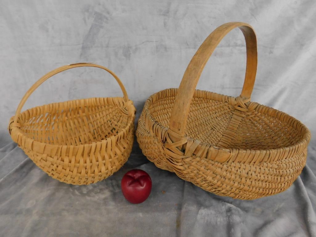 Pair of Vintage Handled Buttocks / Bottom Baskets - 11.5" x 12" x 12" and 16" x 16" x 16" - 9