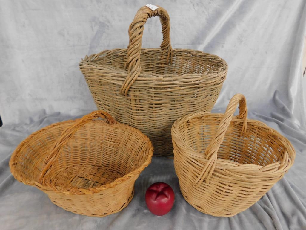 Group of 3 Early Handled Baskets - 18.5" x 18" x 20" - 11" x 10" x 11" and 9" x 13" x 11" - 15