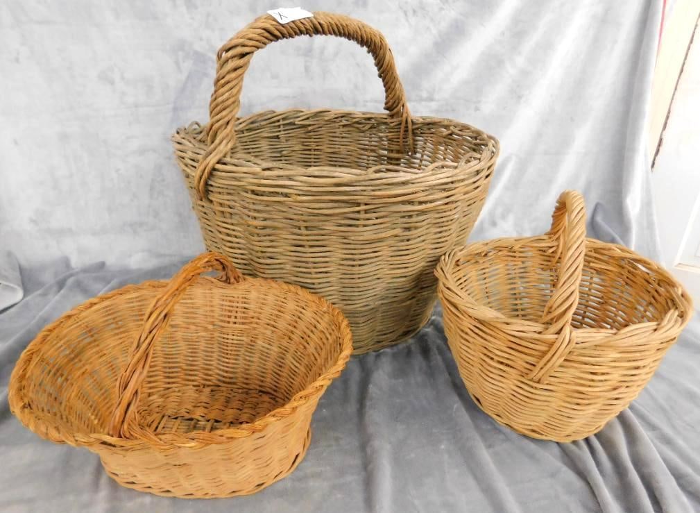 Group of 3 Early Handled Baskets - 18.5" x 18" x 20" - 11" x 10" x 11" and 9" x 13" x 11" (1 of 17)