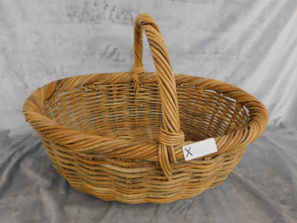 Group of 3 Vintage Handled Baskets - 1.5" x 25.5" x 19.5" and 13" x 13" x 14" - 2