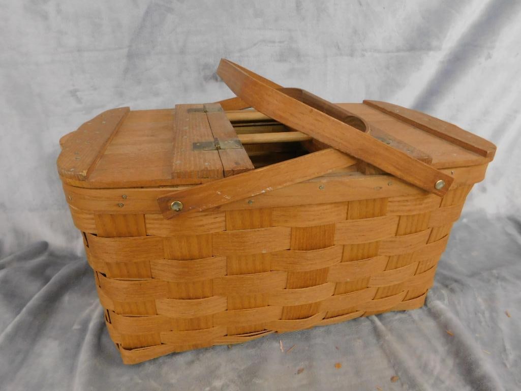 Vintage Double Handled Picnic Basket - 9.5" x 19" x 12" - 11