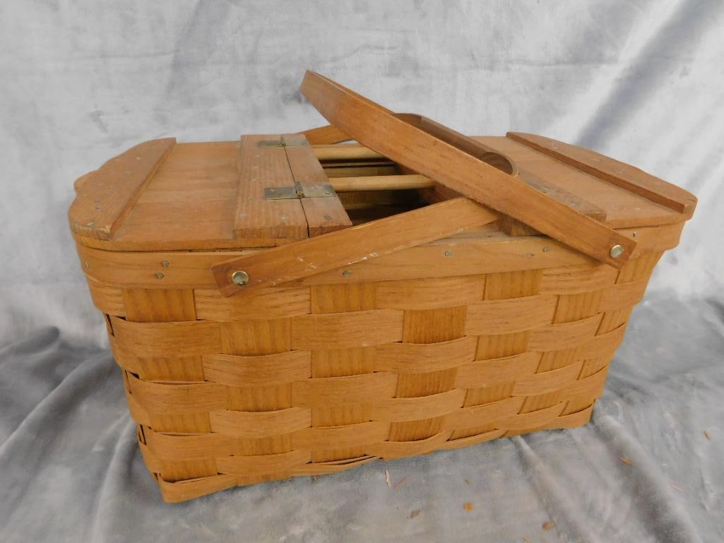 Vintage Double Handled Picnic Basket - 9.5" x 19" x 12" - 12