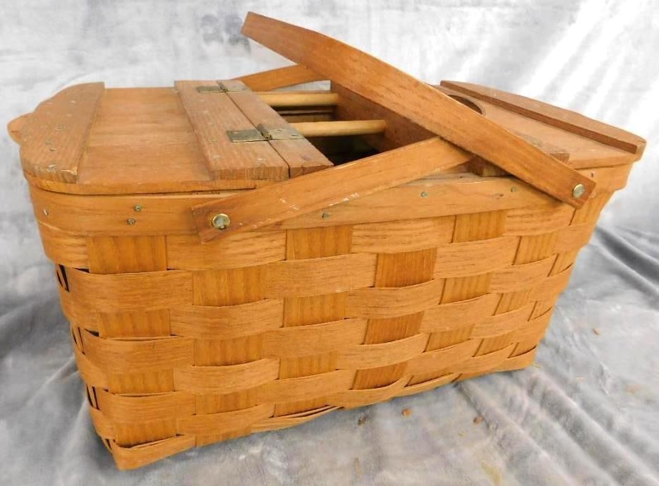 Vintage Double Handled Picnic Basket - 9.5" x 19" x 12": See Photos For Condition and Details