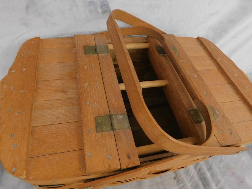 Vintage Double Handled Picnic Basket - 9.5" x 19" x 12" - 2