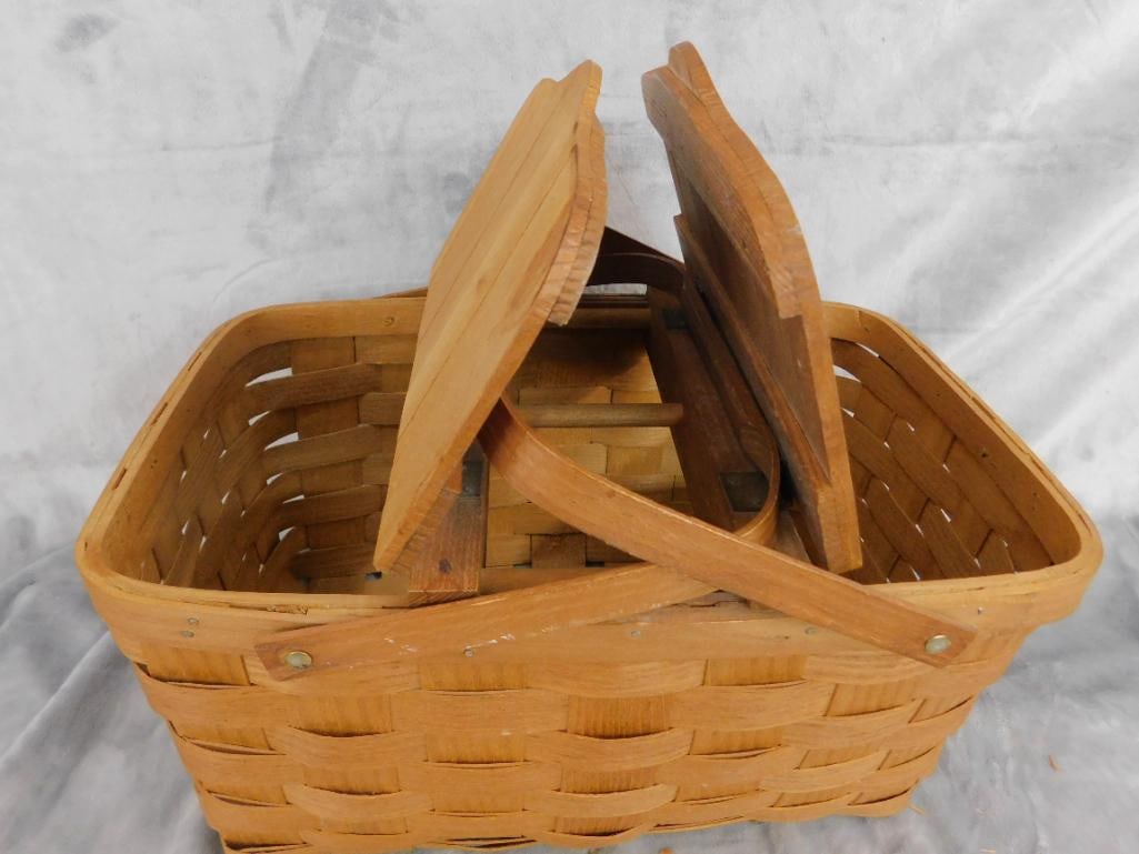 Vintage Double Handled Picnic Basket - 9.5" x 19" x 12" - 3