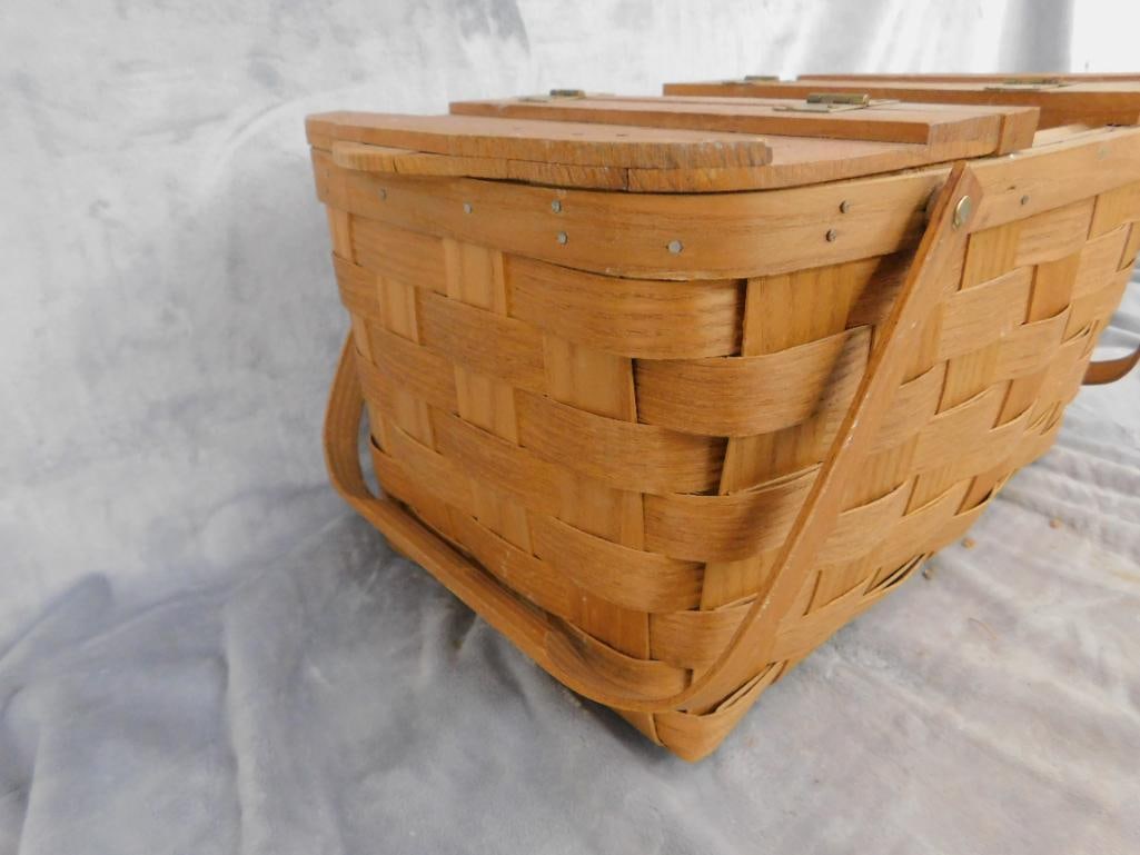 Vintage Double Handled Picnic Basket - 9.5" x 19" x 12" - 7