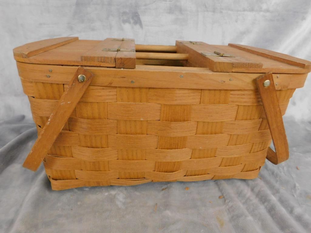 Vintage Double Handled Picnic Basket - 9.5" x 19" x 12" - 8