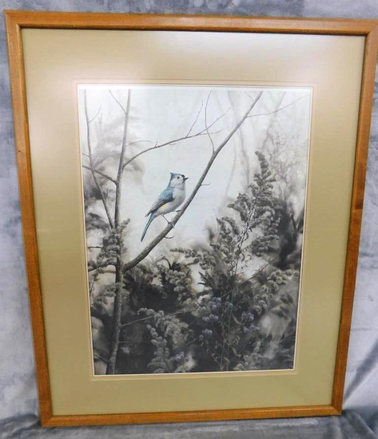 Jean Vietor Signed - Lithograph Print - "Tuft Titmouse" - 27.5" x 22.5": See Photos For Condition and Details