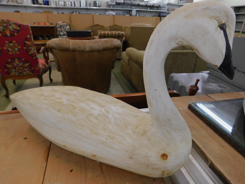 Large Carved Wood Goose / Swan - Signed Hank Walker - 16" x 26" x 8" - 10