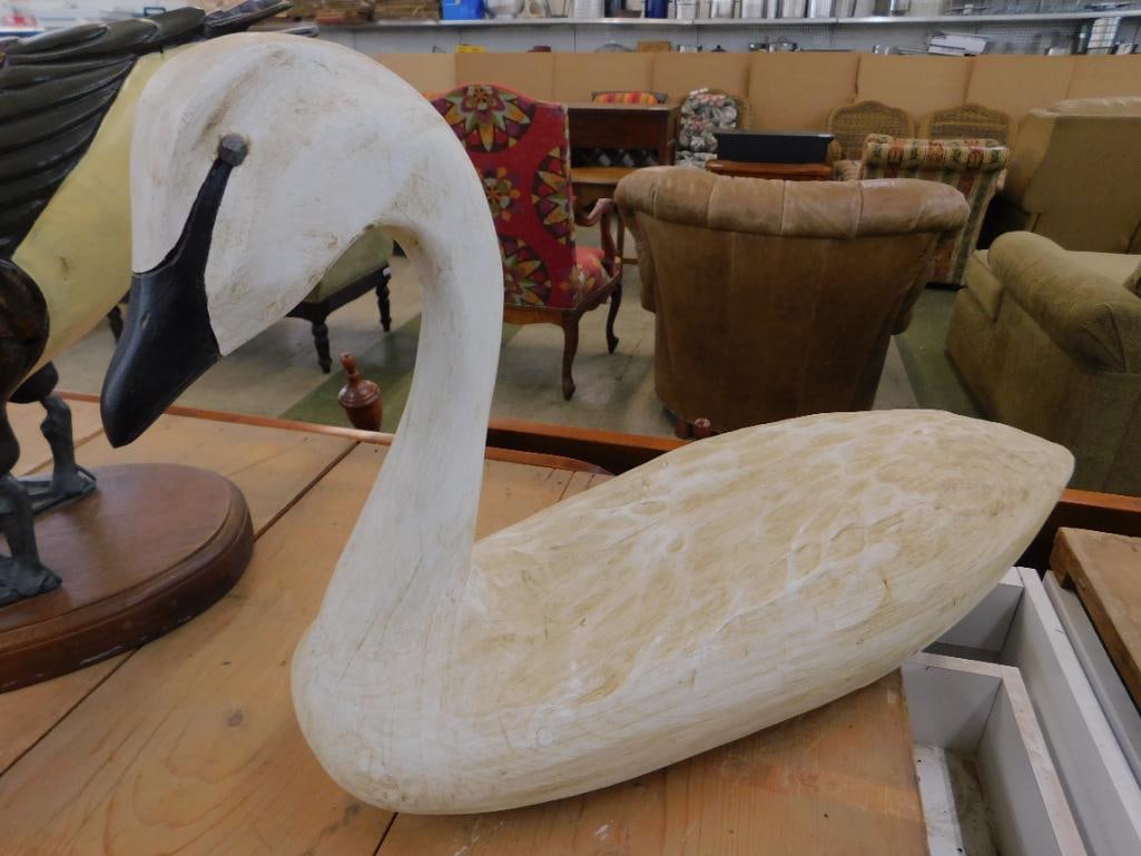 Large Carved Wood Goose / Swan - Signed Hank Walker - 16" x 26" x 8" - 11