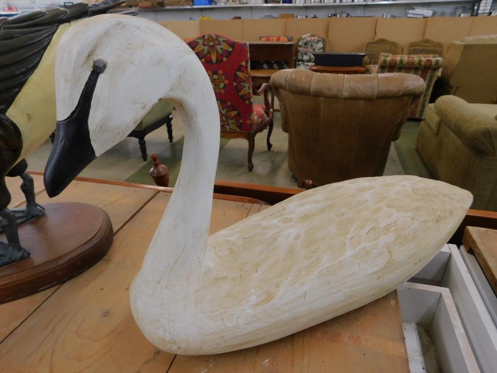 Large Carved Wood Goose / Swan - Signed Hank Walker - 16" x 26" x 8" - 12