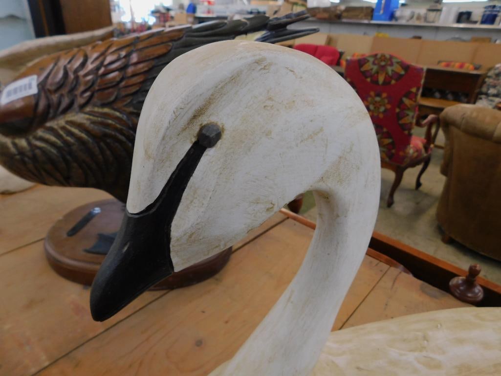 Large Carved Wood Goose / Swan - Signed Hank Walker - 16" x 26" x 8" - 2