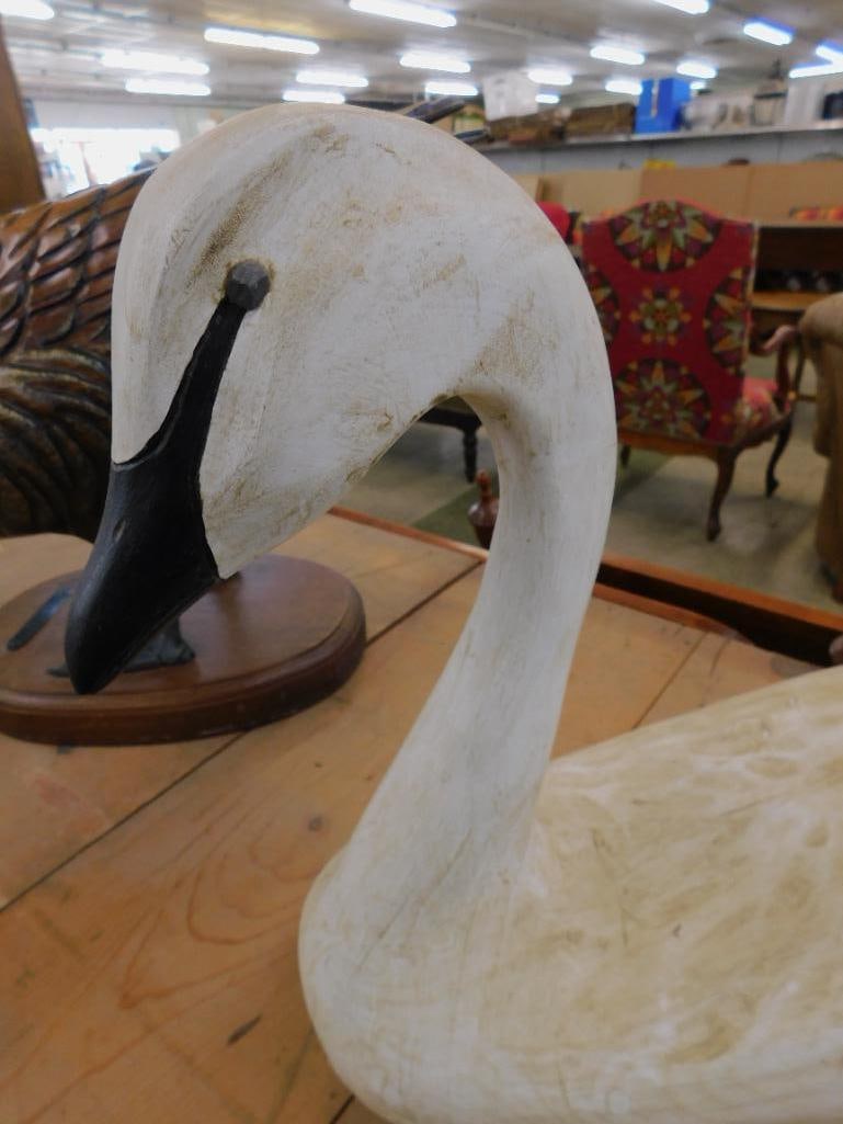 Large Carved Wood Goose / Swan - Signed Hank Walker - 16" x 26" x 8" - 3