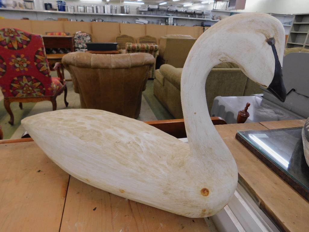 Large Carved Wood Goose / Swan - Signed Hank Walker - 16" x 26" x 8" - 9