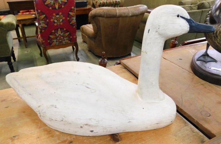 Large Carved Wood Goose / Swan - Unsigned - 14.5" x 27" x 12": See Photos For Condition and Details