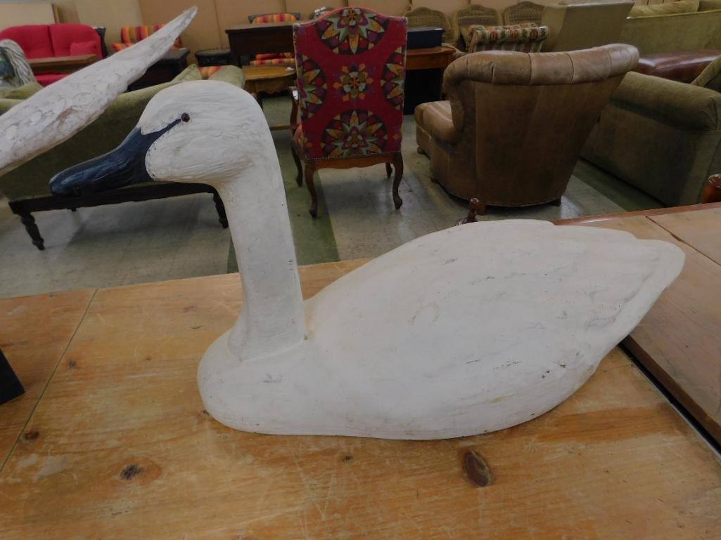 Large Carved Wood Goose / Swan - Unsigned - 14.5" x 27" x 12" - 6