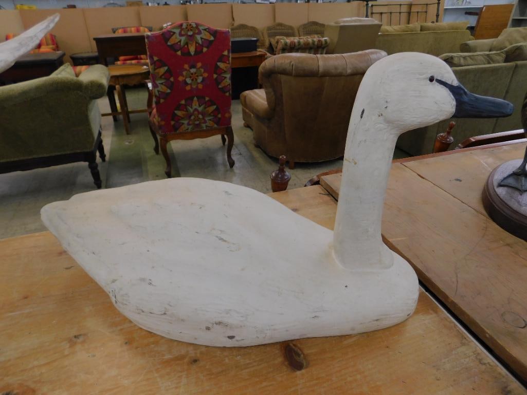 Large Carved Wood Goose / Swan - Unsigned - 14.5" x 27" x 12" - 8
