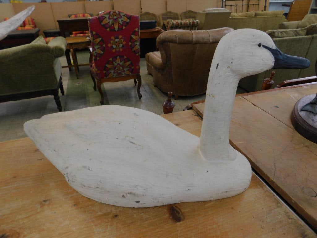 Large Carved Wood Goose / Swan - Unsigned - 14.5" x 27" x 12" - 9