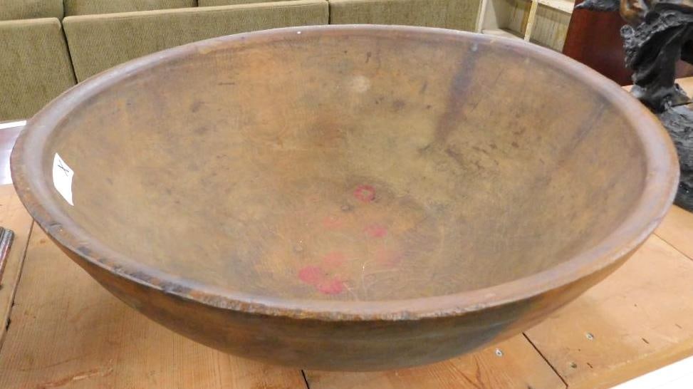 Large Carved Wood Bowl - 9" x 25": See Photos For Condition and Details