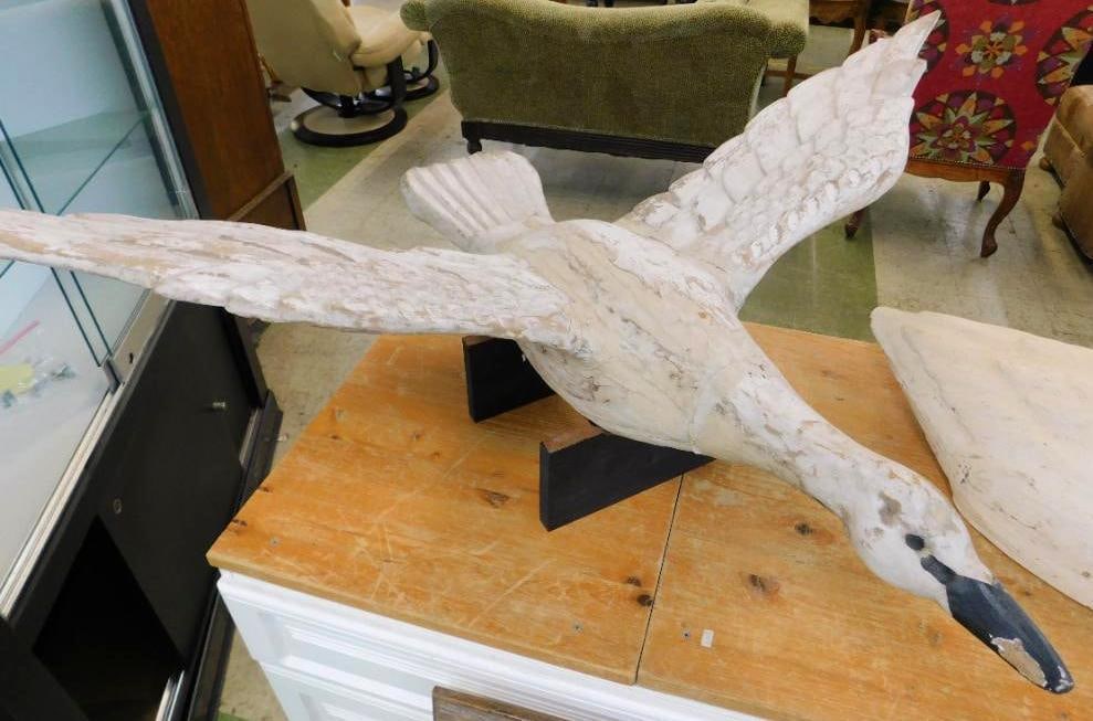 Large Carved Wood Flying Goose / Swan - Unsigned - 18" x 45.5" x 36.5": See Photos For Condition and Details