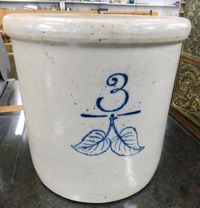 Redwing 3 Gallon Pottery Crock - Decorated - 10.5" x 11": See Photos For Condition and Details