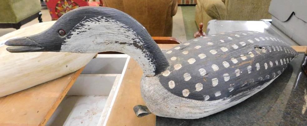 Large Carved Wood Loon - Signed H & S - 10" x 30"x 8": See Photos For Condition and Details