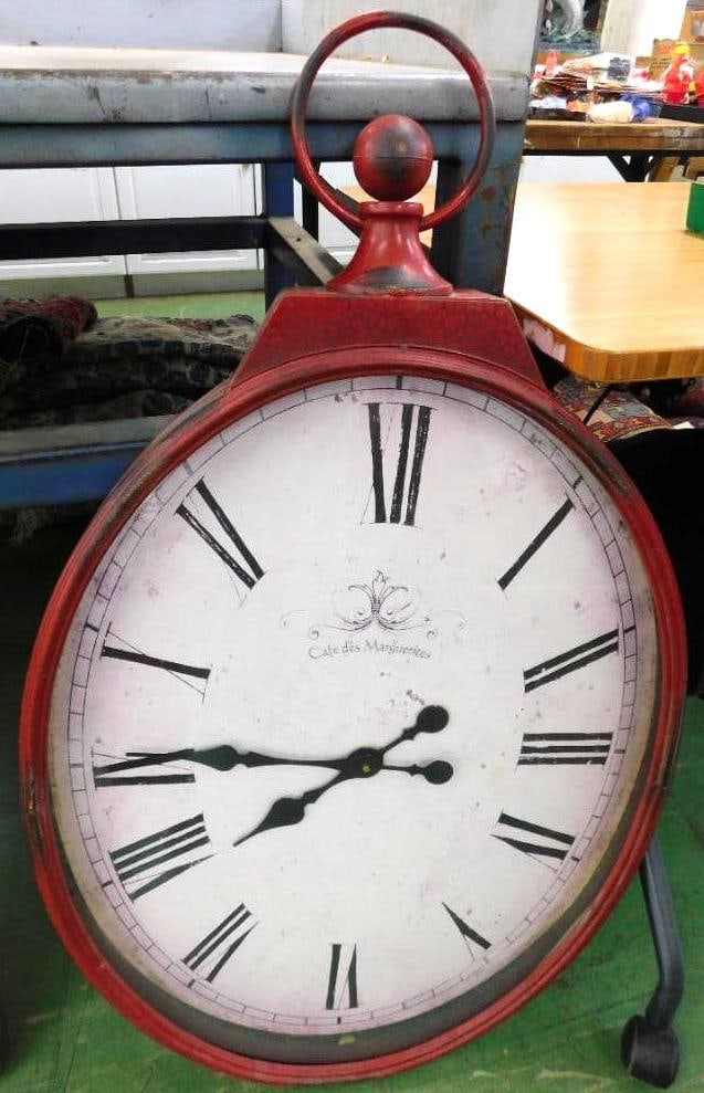 Oversize Metal Battery Operated Wall Clock - "Caf De Marquerites" - 38" x 22" x 4": See Photos For Condition and Details