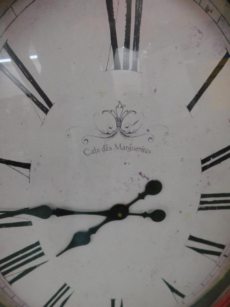 Oversize Metal Battery Operated Wall Clock - "Caf De Marquerites" - 38" x 22" x 4" - 4